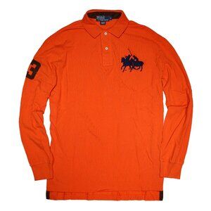 NWT Polo Ralph Lauren Men LS Polo Shirt "DUAL MATCH & LEATHER #3 EDITION" Orange
